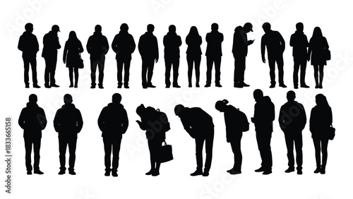 Diverse human silhouettes collection isolated on white background, Vector