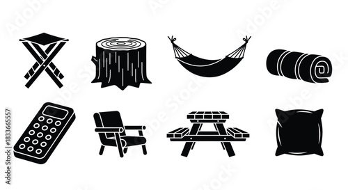 Collection of camping and outdoor leisure icons