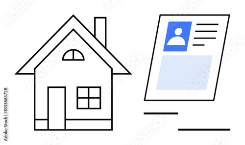 Homeownership concept. House icon paired with identification document home security and ownership verification. Homeownership in real estate, loans, legal processes, property registration, and ID