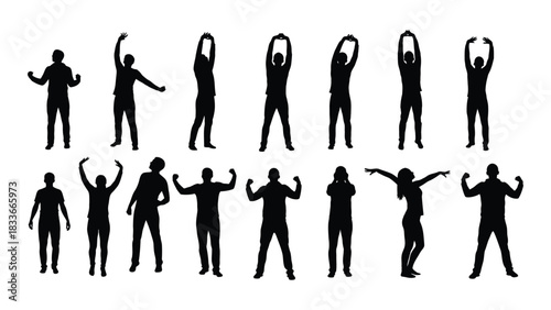 Diverse human silhouettes in various poses isolated on white background, Vector