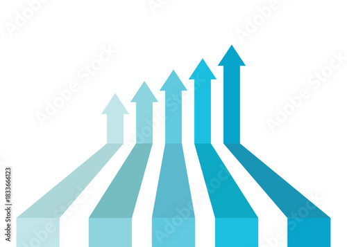 5 arrows going up start from bottom represent business competition profit growth in blue