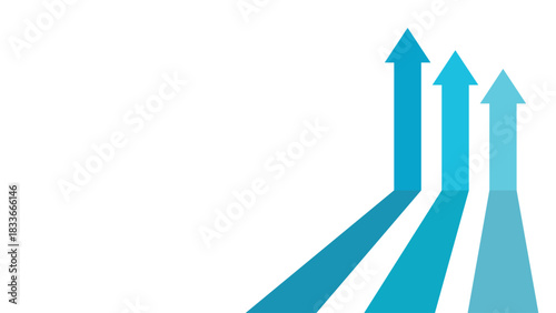 3 Business Arrows Pointing Up from the Right Side with Copy Space on the Left, Representing Competition, Teamwork, Economic Growth, and Optimism