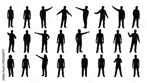 Men silhouettes in diverse poses isolated on white background, Vector