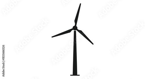 A striking black and white image of a single wind turbine against a minimal background silhouette