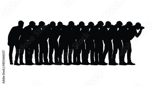 Row of photographers silhouettes isolated on white background, Vector