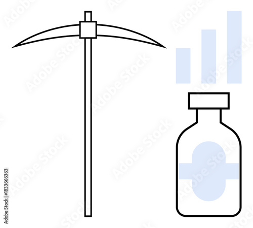 Mining industry concept. Mining tools and healthcare linked through data analytics . Mining innovative solutions to merge industries for resource and health applications. For economy, data analysis