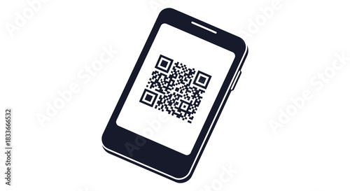 a black smartphone displaying a complex qr code on its screen a striking silhouette