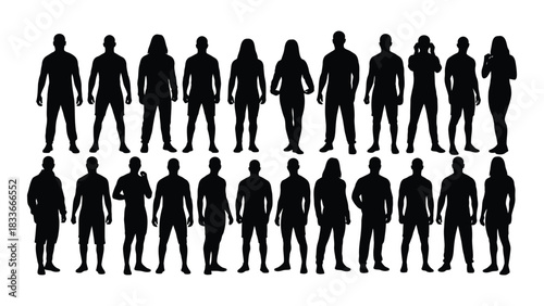 Diverse collection of human silhouettes isolated on white background, Vector