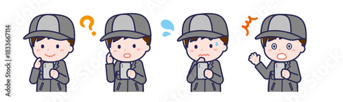 スマートフォンを使う「工場作業員」の男性