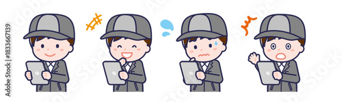 タブレットを使う「工場作業員」の男性