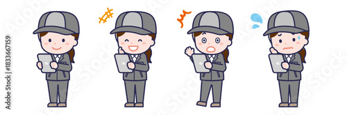 タブレットを使う「工場作業員」の女性