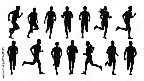 Running people silhouettes collection isolated on white background, Vector