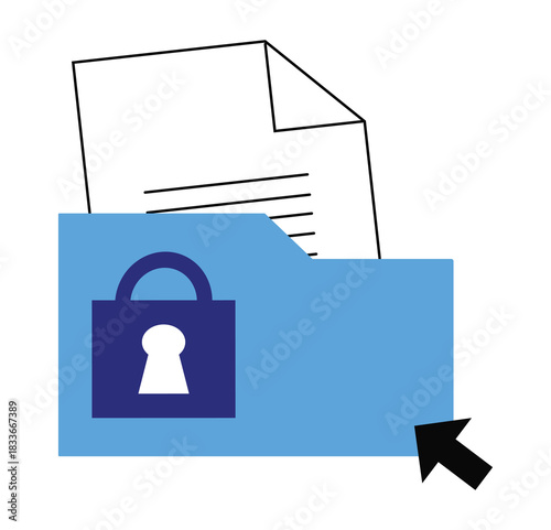 Vector illustration of a locked file folder icon for data privacy security protection, access control, and data storage. Technology, digital, block, computer, laptop.