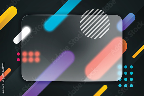 Abstract background with vibrant colorful liquid blobs and translucent geometric shape in vibrant neon colors