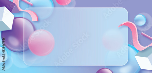 Abstract background with vibrant colorful liquid blobs and translucent geometric shape in vibrant neon colors