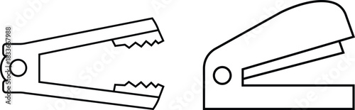 Stapler icons set in black line styles. Office tool silhouette, showing stationery equipment for documents, paper binding, school supplies and professional use isolated on transparent background.