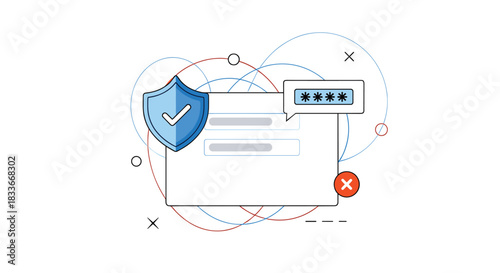Cybersecurity concept showing a password entry field with a protective shield, representing secure authentication and data privacy online.