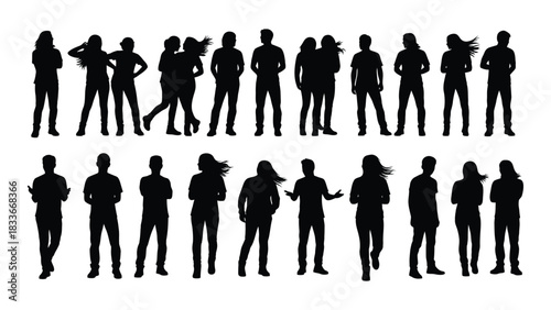 Collection of diverse people silhouettes isolated on white background, Vector