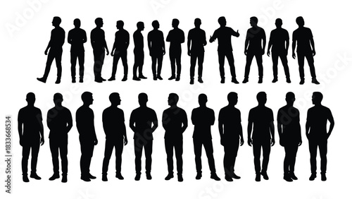 Collection of men silhouettes in various poses isolated on white background, Vector