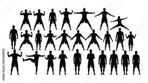 Dynamic male silhouettes in various poses isolated on white background, Vector