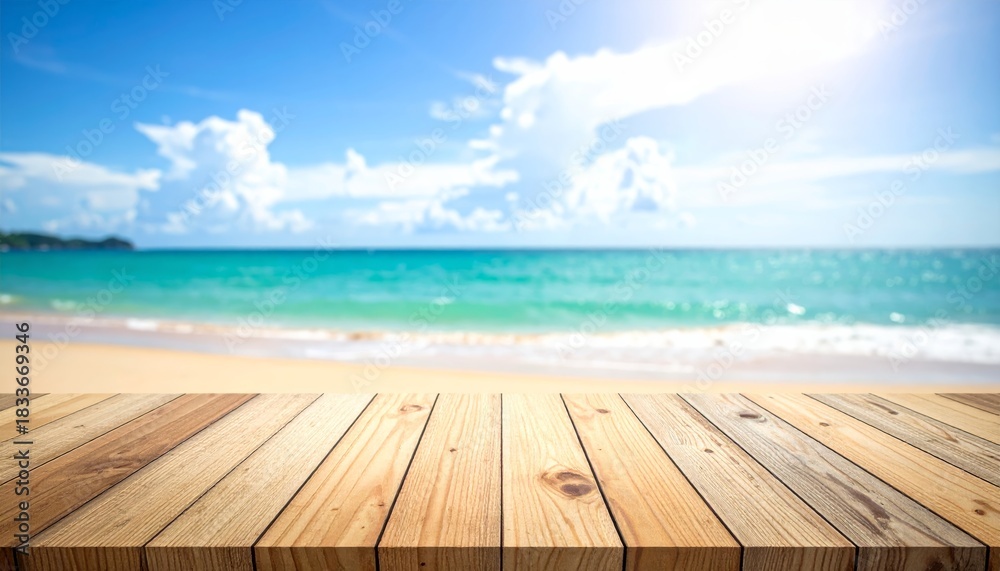 Fototapeta premium Empty wooden pier extending over the tropical summer sea toward the horizon