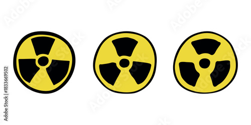 Set of hand drawn radiation sign Nuclear radiation hazard symbol Radioactive danger warning doodle Radioactive waste Single element for print, web, design, decor