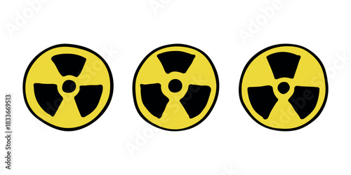 Set of hand drawn radiation sign Nuclear radiation hazard symbol Radioactive danger warning doodle Radioactive waste Single element for print, web, design, decor