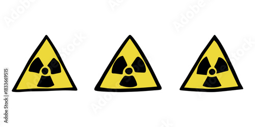 Set of hand drawn radiation sign Nuclear radiation hazard symbol Radioactive danger warning doodle Radioactive waste Single element for print, web, design, decor