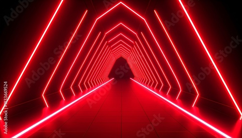Fototapeta Naklejka Na Ścianę i Meble -  Abstract red light circle tunnel design illustration on a dark background