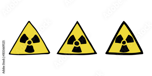 Set of hand drawn radiation sign Nuclear radiation hazard symbol Radioactive danger warning doodle Radioactive waste Single element for print, web, design, decor