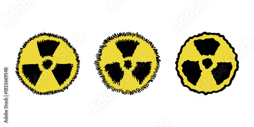 Set of hand drawn radiation sign Nuclear radiation hazard symbol Radioactive danger warning doodle Radioactive waste Single element for print, web, design, decor