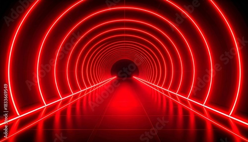 Fototapeta Naklejka Na Ścianę i Meble -  Abstract red light circle tunnel design illustration on a dark background