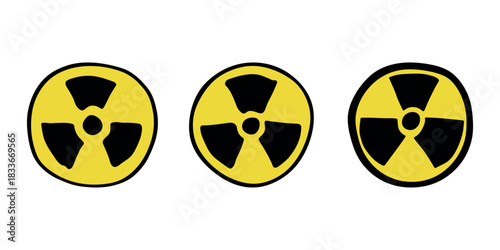 Set of hand drawn radiation sign Nuclear radiation hazard symbol Radioactive danger warning doodle Radioactive waste Single element for print, web, design, decor
