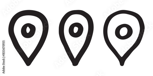Set of hand drawn map pin Map marker pointer sign GPS and mapping tools Location pin symbol Pinpoint clipart in doodle style Single element for web, design