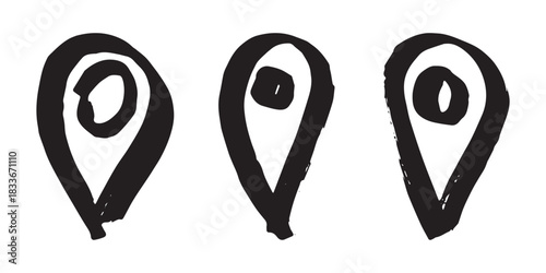 Set of hand drawn map pin Map marker pointer sign GPS and mapping tools Location pin symbol Pinpoint clipart in doodle style Single element for web, design