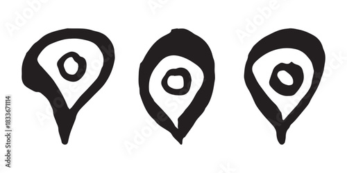 Set of hand drawn map pin Map marker pointer sign GPS and mapping tools Location pin symbol Pinpoint clipart in doodle style Single element for web, design
