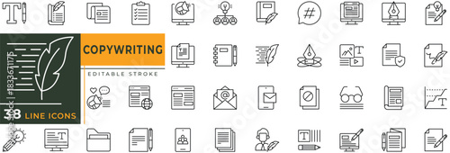 Copywriting icon set with editable stroke. Vector illustration.
