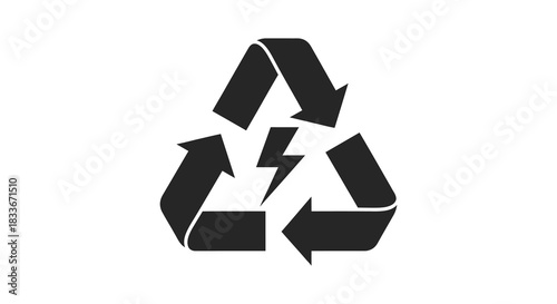 A stark depiction of the universal recycling symbol in a bold black silhouette