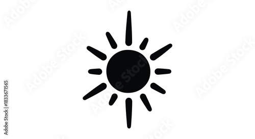 A minimalist depiction of a radiant sun with pointed rays a striking black silhouette