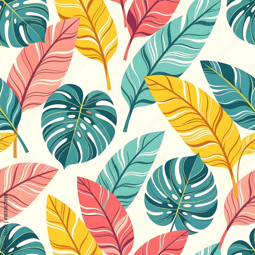 Obraz premium Tropical Gradient Leaves Pattern