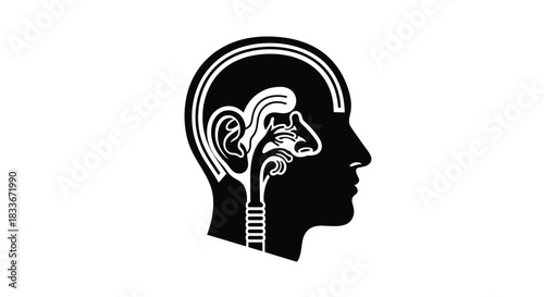 Black and white stylized icon of a human head in profile, creatively showing the nasal cavity and respiratory system as a lightbulb.