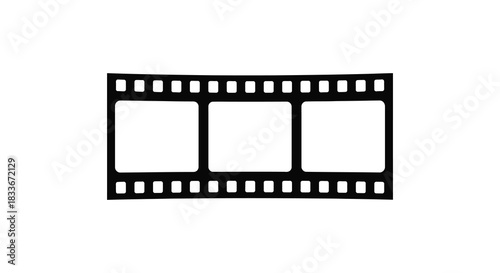 A black and white film strip with three blank frames simple graphic design silhouette