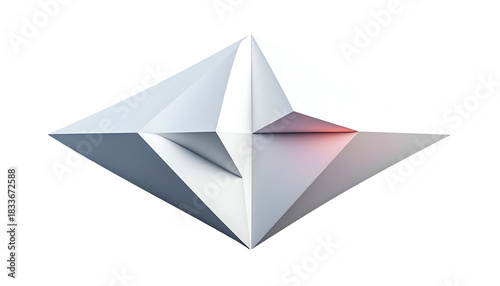 Abstract geometric diamond shape, white facets, soft lighting on a black background