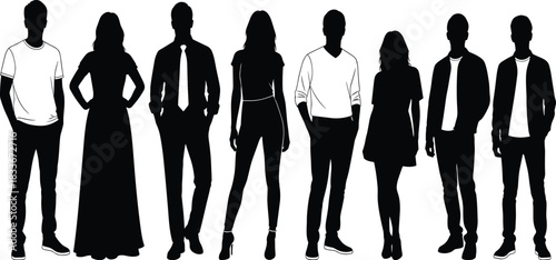 Diverse group of people silhouettes in various casual and formal attire women