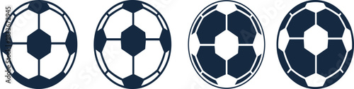 Four dark blue and white soccer ball graphic icons in a row football sport