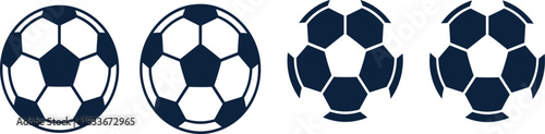 Four dark blue soccer balls in a row on white background football sport