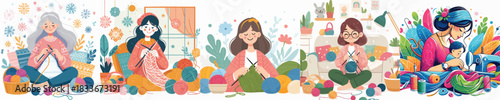  VECTOR MOTHER KNITTING WHITE BACKGROUN FLAT DESIGN