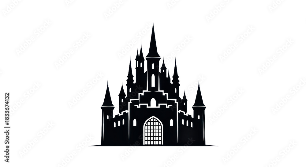 Obraz premium Gothic Castle Silhouette Black and White.