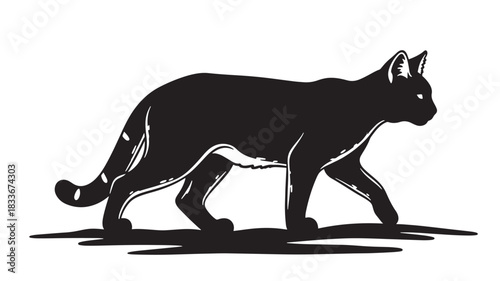 Sleek black cat silhouette walking gracefully, perfect for minimalist designs and feline-themed projects, adding a touch of elegance and mystery to your creative ventures today