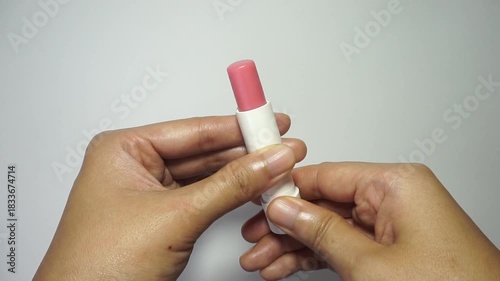 Hands Twist Pink Lip Balm Stick Up and Down